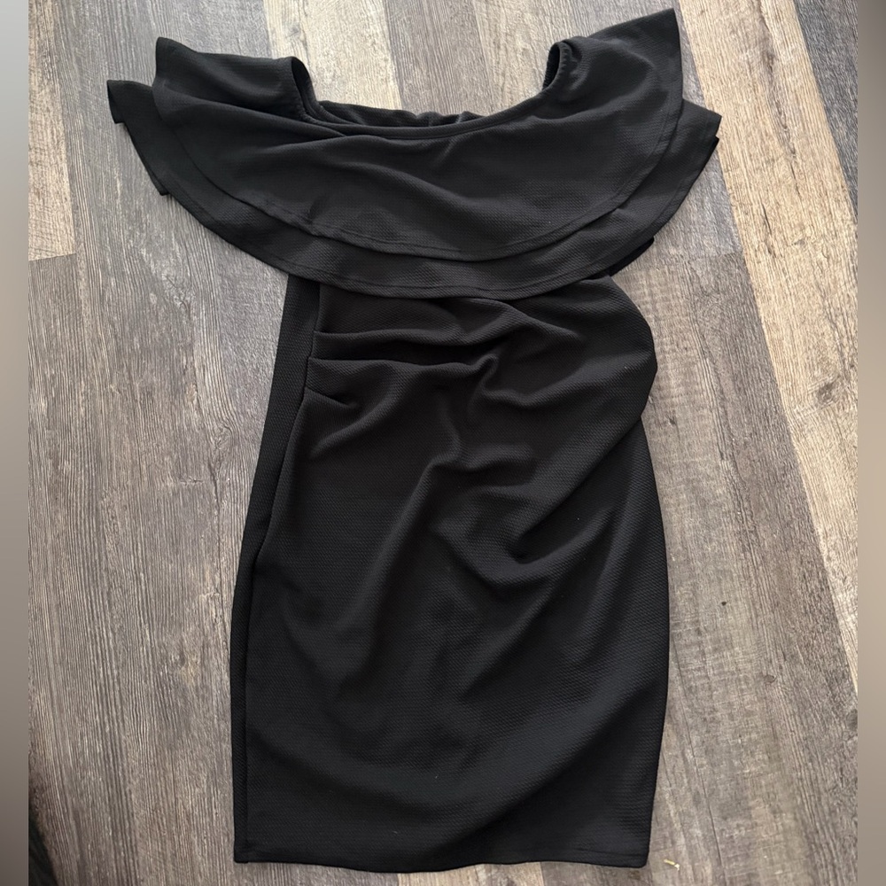 Hello MIZ Black Ruffle Off the Shoulder Maternity Dress